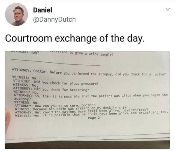 Courtroom Exchange of the Day: Autopsy Humor