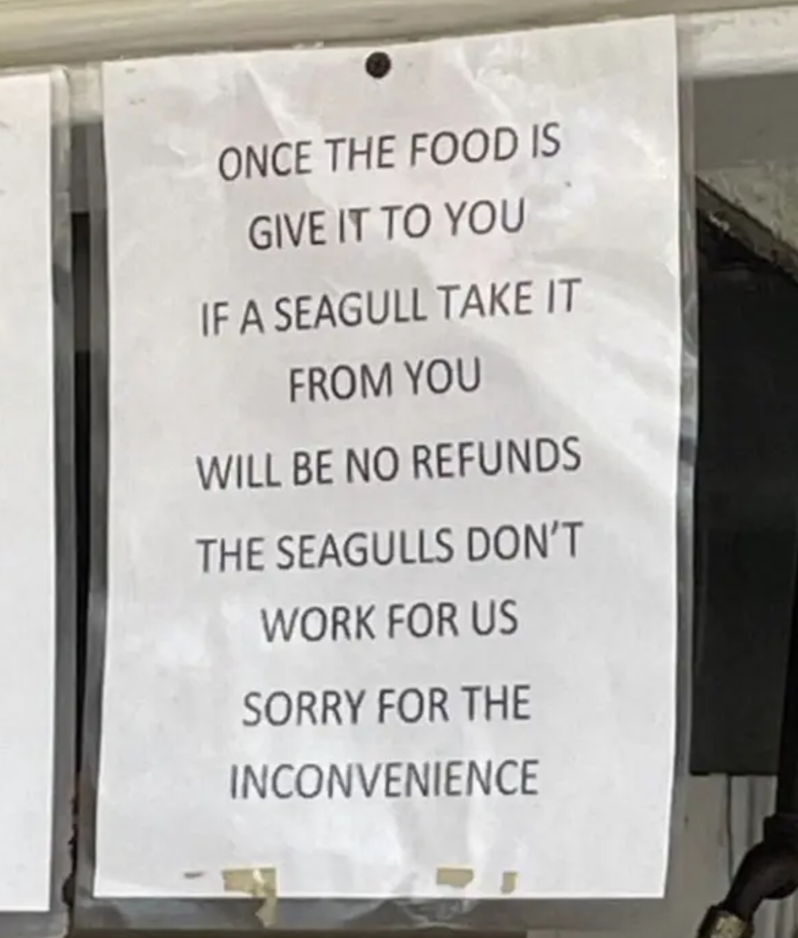 Seagull Food Refund Policy Notice