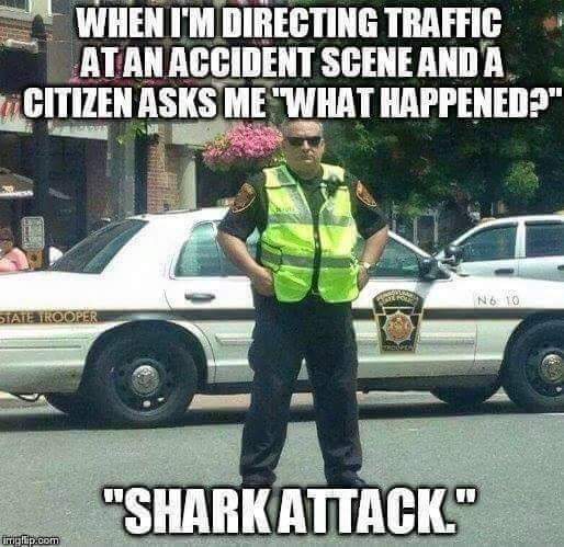 Traffic Officer Responding to Accident Scene with Humor
