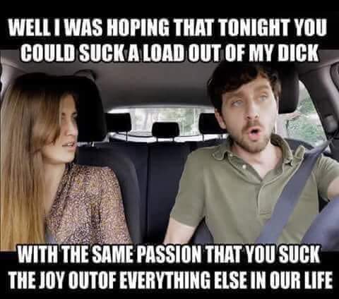 Disappointed Couple in Car with Sarcastic Text