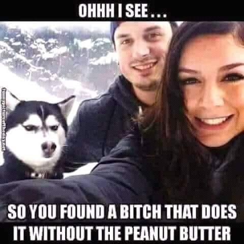 Couple and Dog with Humorous Caption