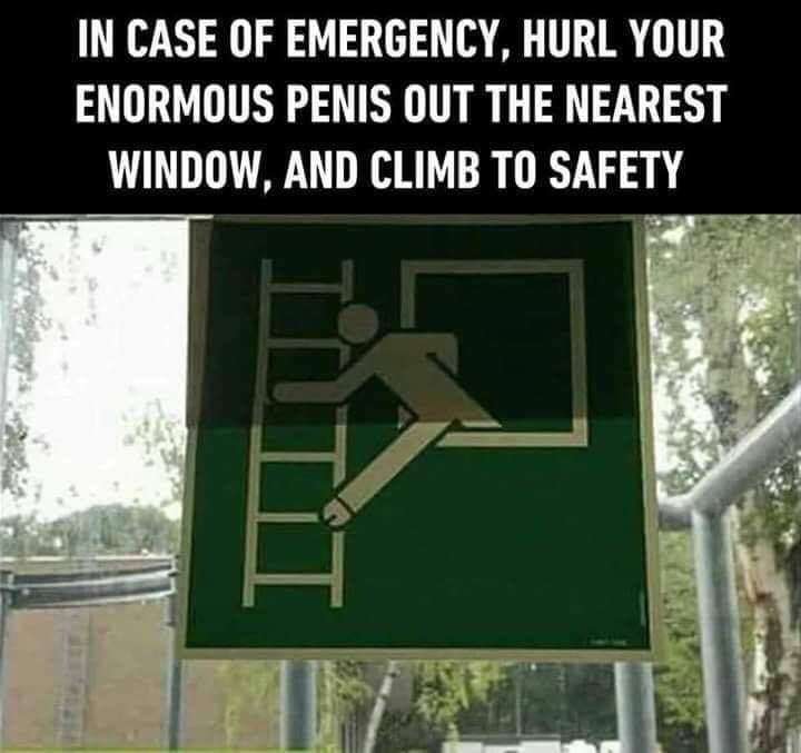 Emergency Exit Sign with Humorous Instruction