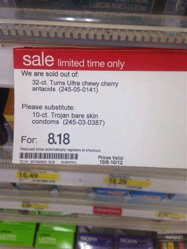 Sale Notice for Tums and Trojan Substitution